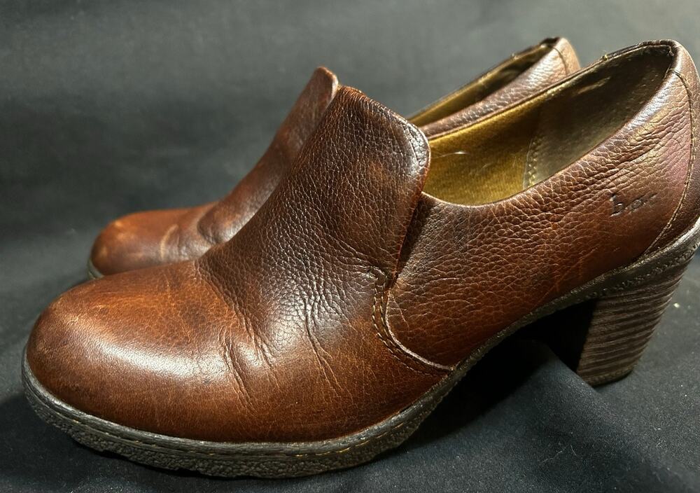 Børn Carla C17248 Brown Leather Mules Women’s 7 Block Heel Y2K Slip On